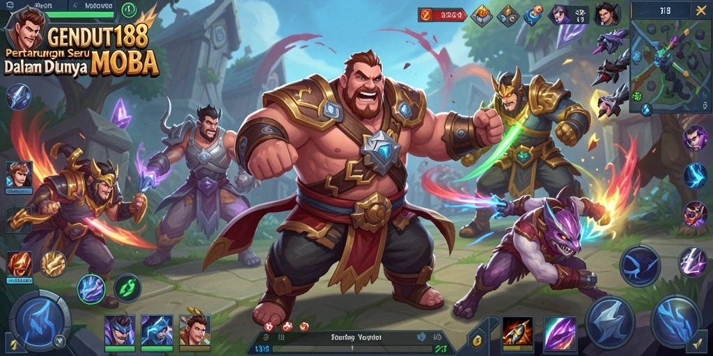 Screenshot menunjukkan momen seru pertempuran MOBA dalam GENDUT188.
