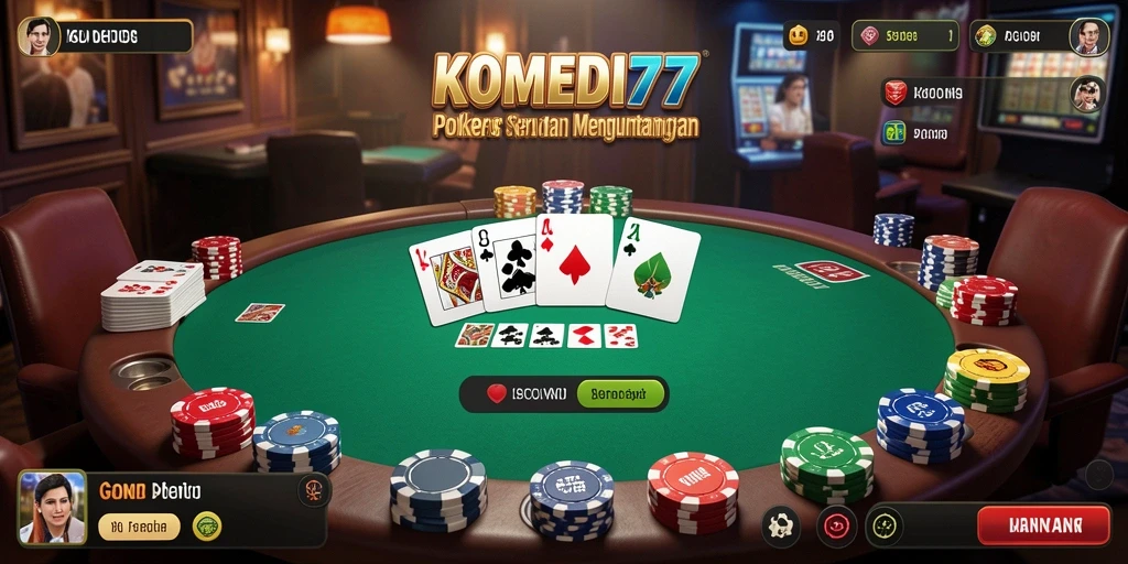 Screenshot gameplay KOMEDI77 menampilkan aksi seru permainan Poker.