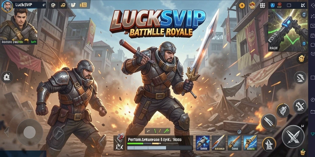 Menampilkan pertarungan intens dalam gameplay Battle Royale LUCKSVIP.