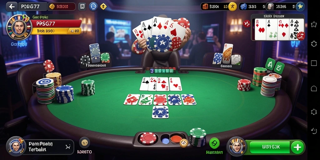 Screenshot gameplay Poker PSG77 menampilkan antarmuka yang menarik dan interaktif.