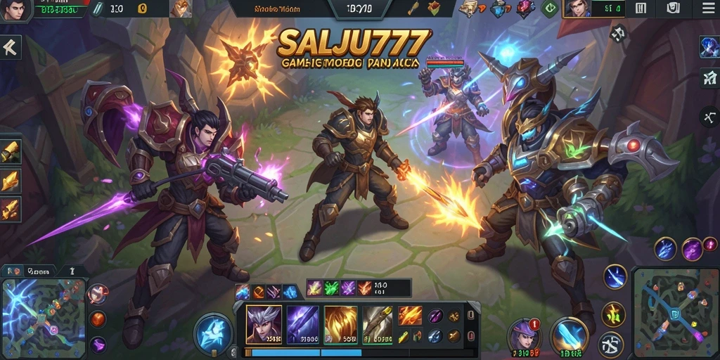 Screenshot gameplay SALJU777 dengan aksi pertarungan MOBA yang seru.