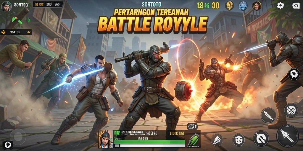 Tampilan gameplay SORTOTO yang mendebarkan di arena pertempuran.